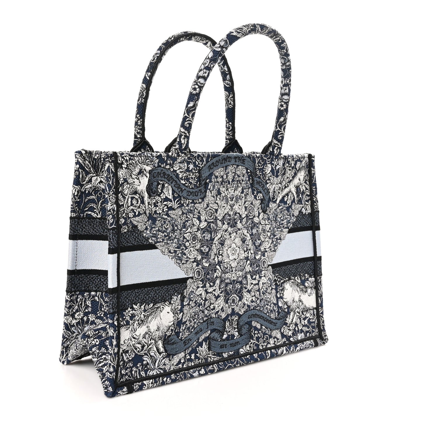 Canvas Embroidered Medium Around The World Book Tote Blue