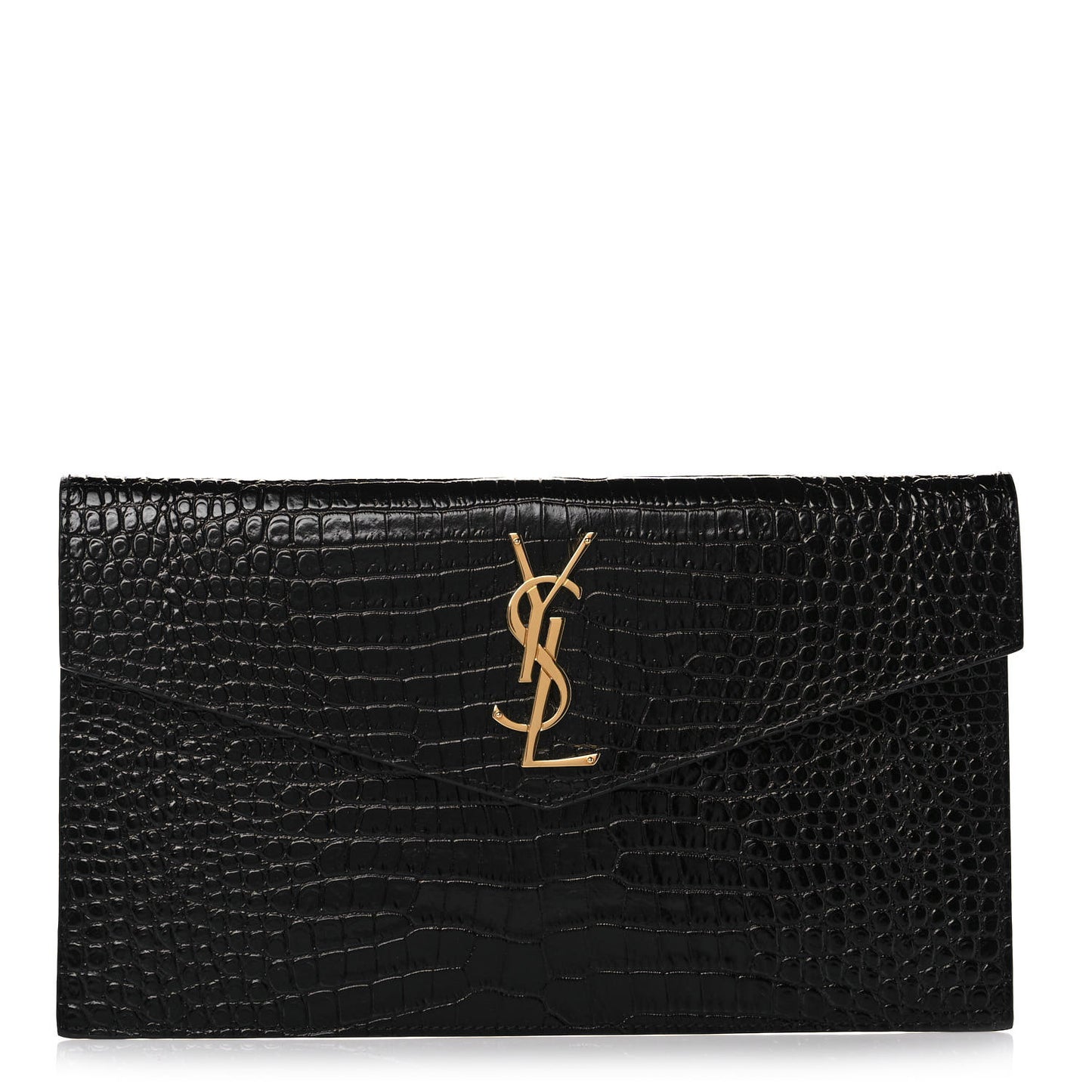 Calfskin Crocodile Embossed Uptown Monogram Clutch Black