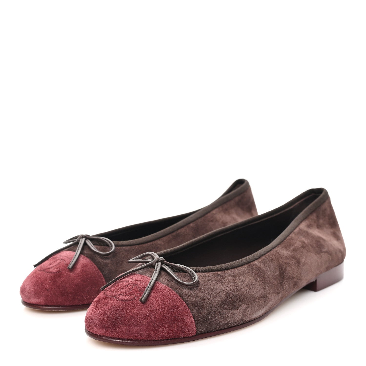 Chanel Suede Calfskin Cap Toe CC Ballerina Flats 38.5 Dark Brown Burgundy 3 of 9