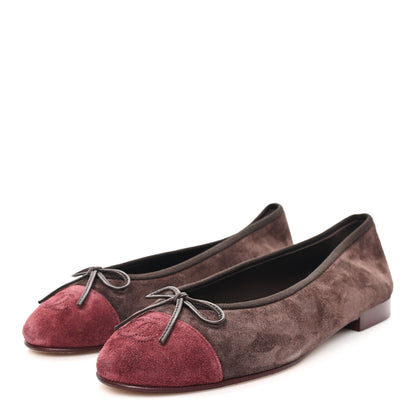 Chanel Suede Calfskin Cap Toe CC Ballerina Flats 38.5 Dark Brown Burgundy 3 of 9