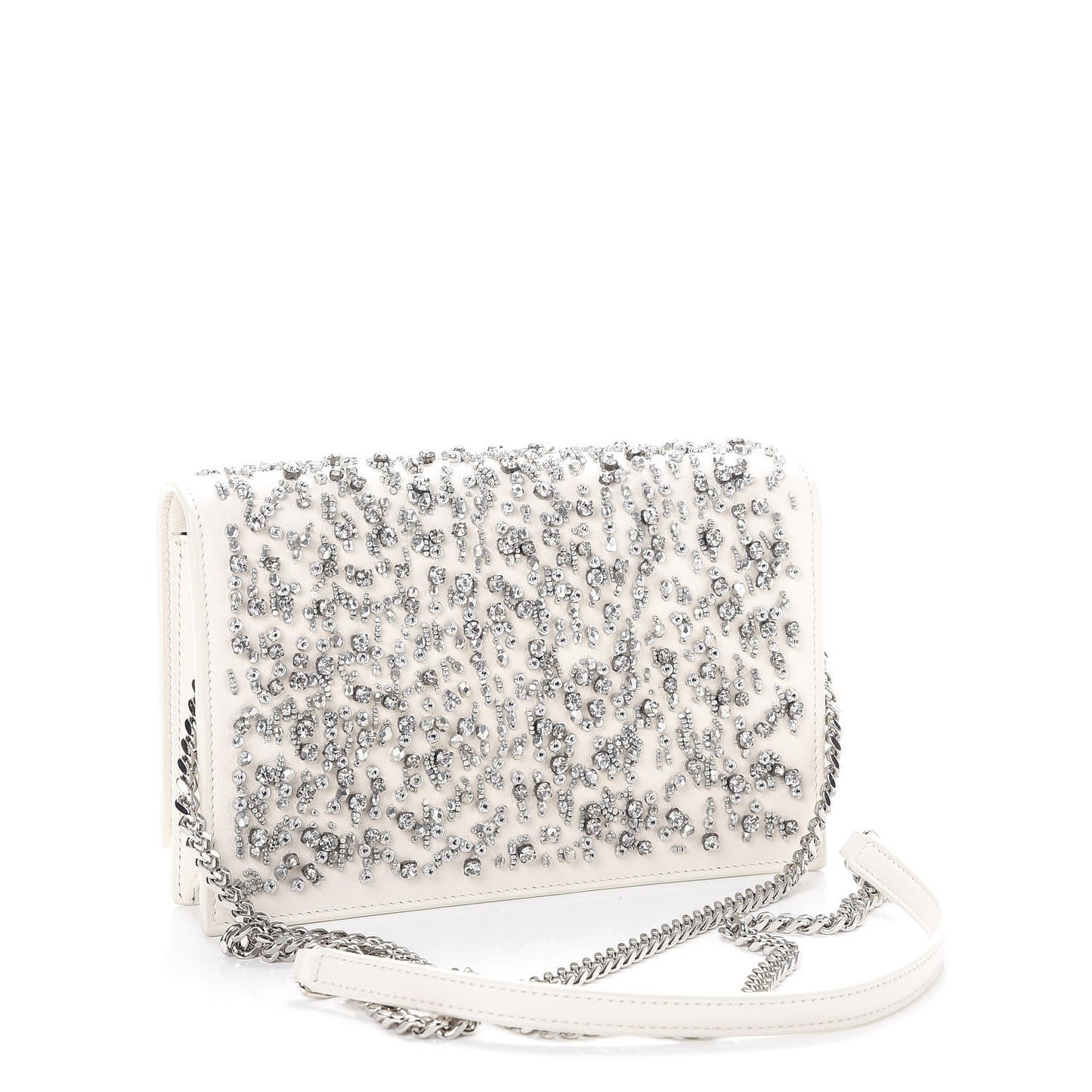 Calfskin Bead Embellished Kate Monogram Tassel Chain Wallet White