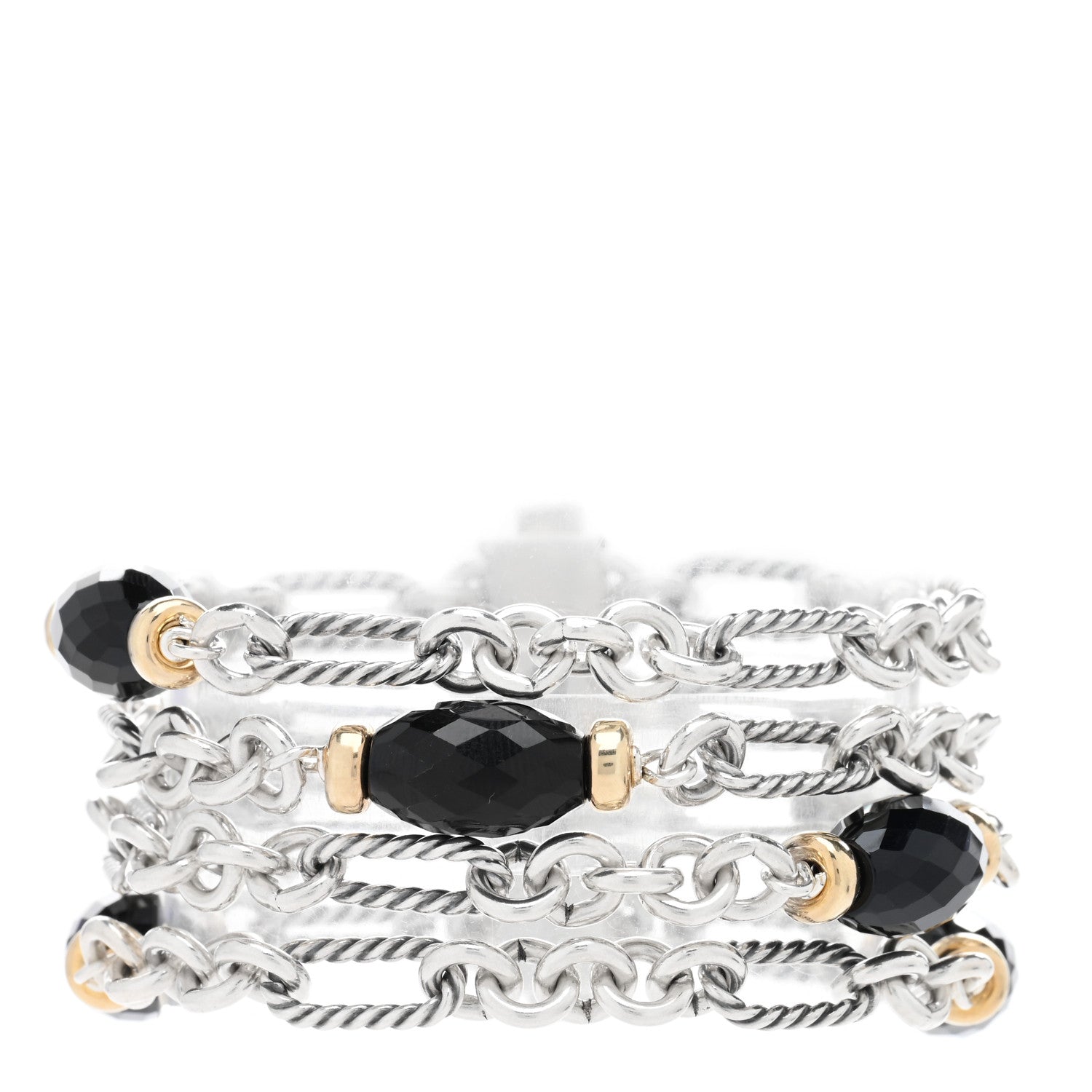 David Yurman Sterling Silver 18K Yellow Gold Black Onyx Multi Strand Figaro Bracelet 1 of 3