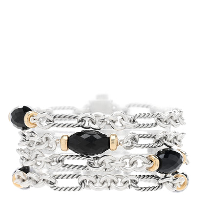 David Yurman Sterling Silver 18K Yellow Gold Black Onyx Multi Strand Figaro Bracelet 1 of 3