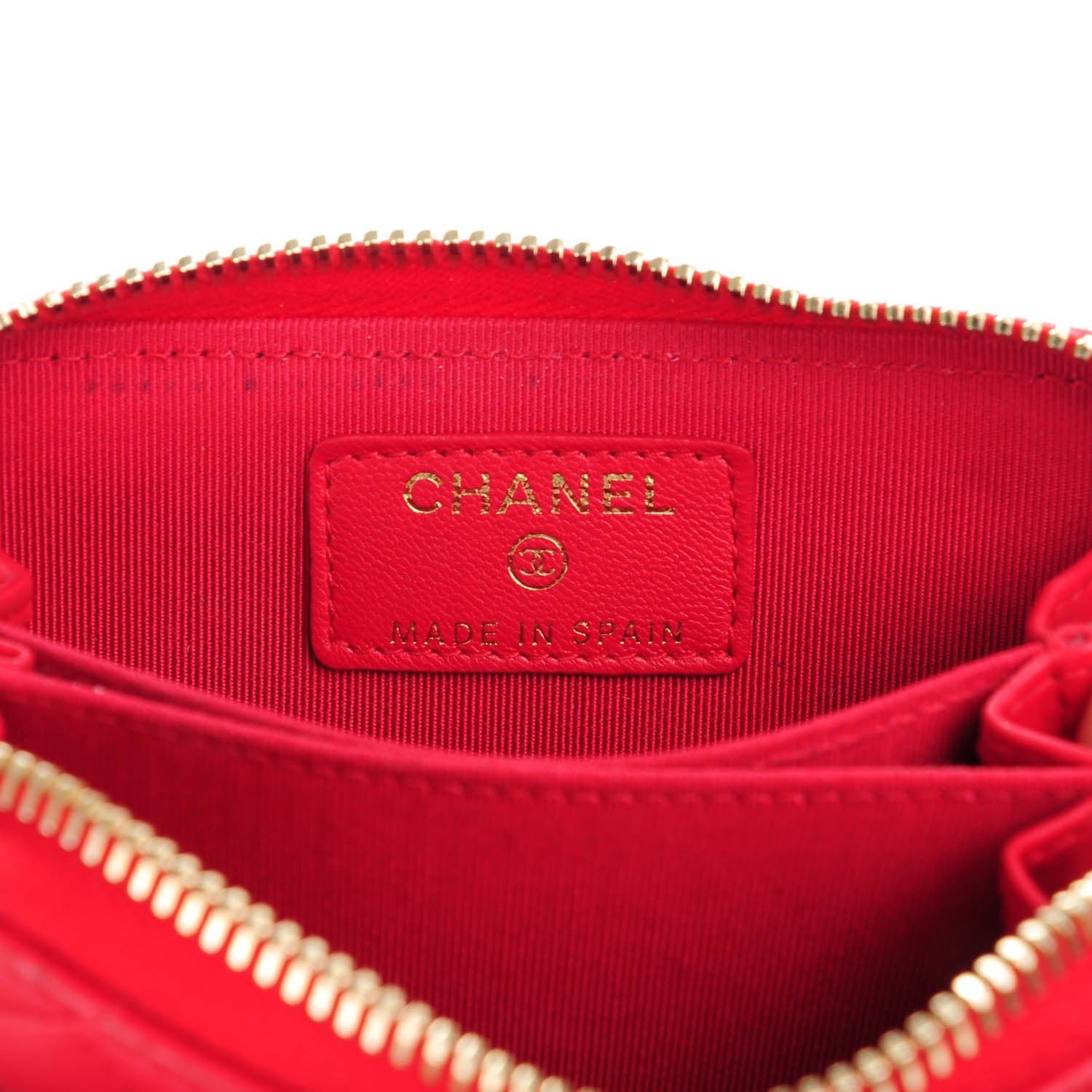 Chanel Lambskin Quilted Zip Around Coin Purse Wallet Red 6 of 7