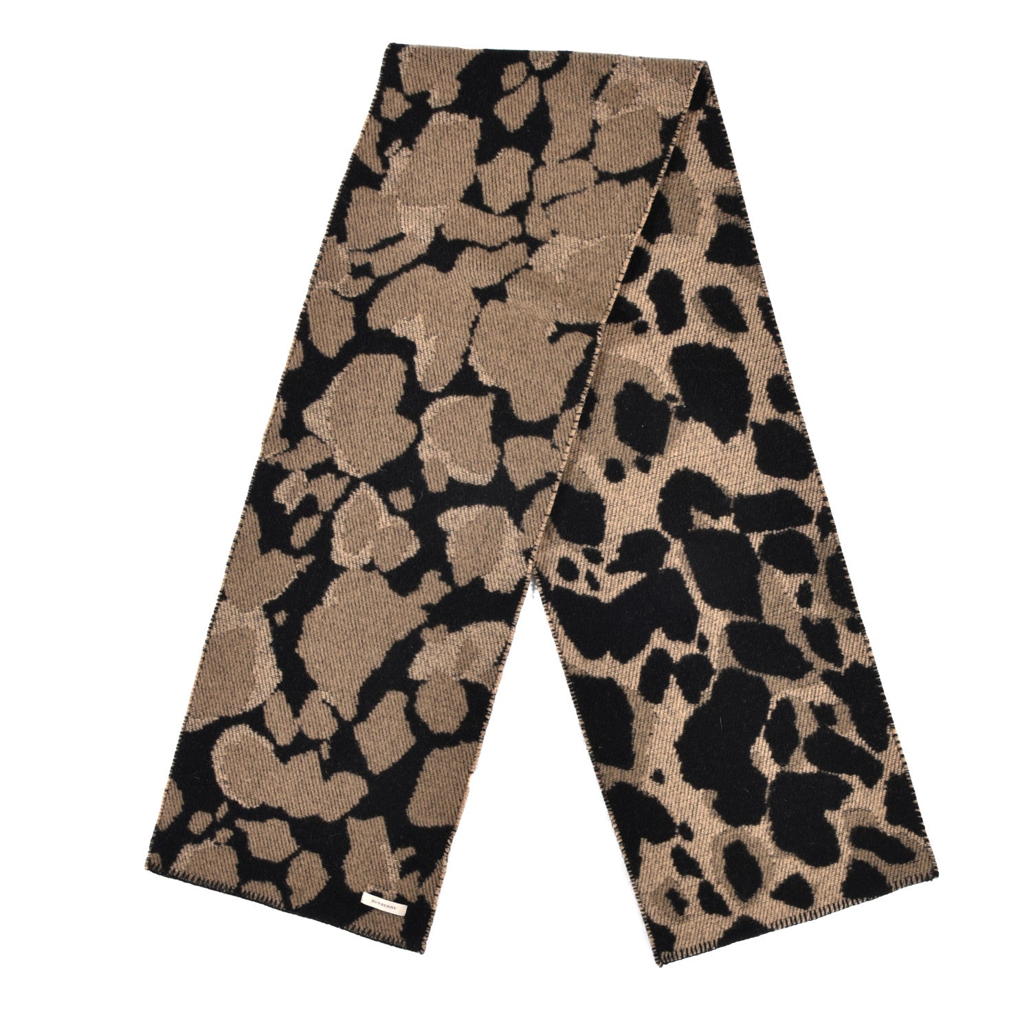 Burberry Wool Cashmere Jacquard Animal Print Scarf Camel 2 of 4