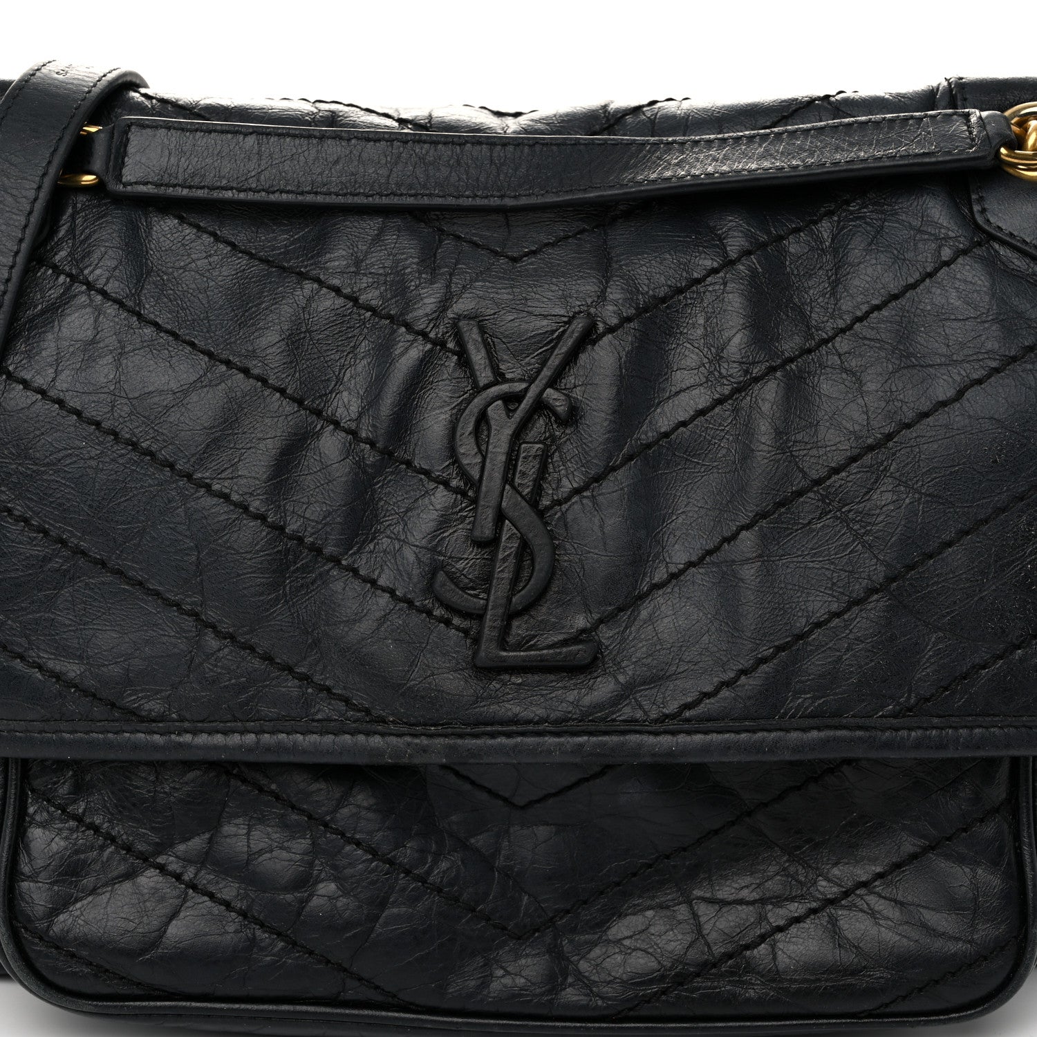 Saint Laurent Crinkled Calfskin Matelasse Monogram Medium Niki Chain Satchel Black 8 of 12