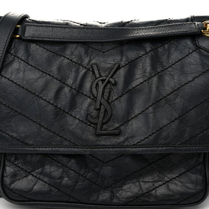 Saint Laurent Crinkled Calfskin Matelasse Monogram Medium Niki Chain Satchel Black 8 of 12