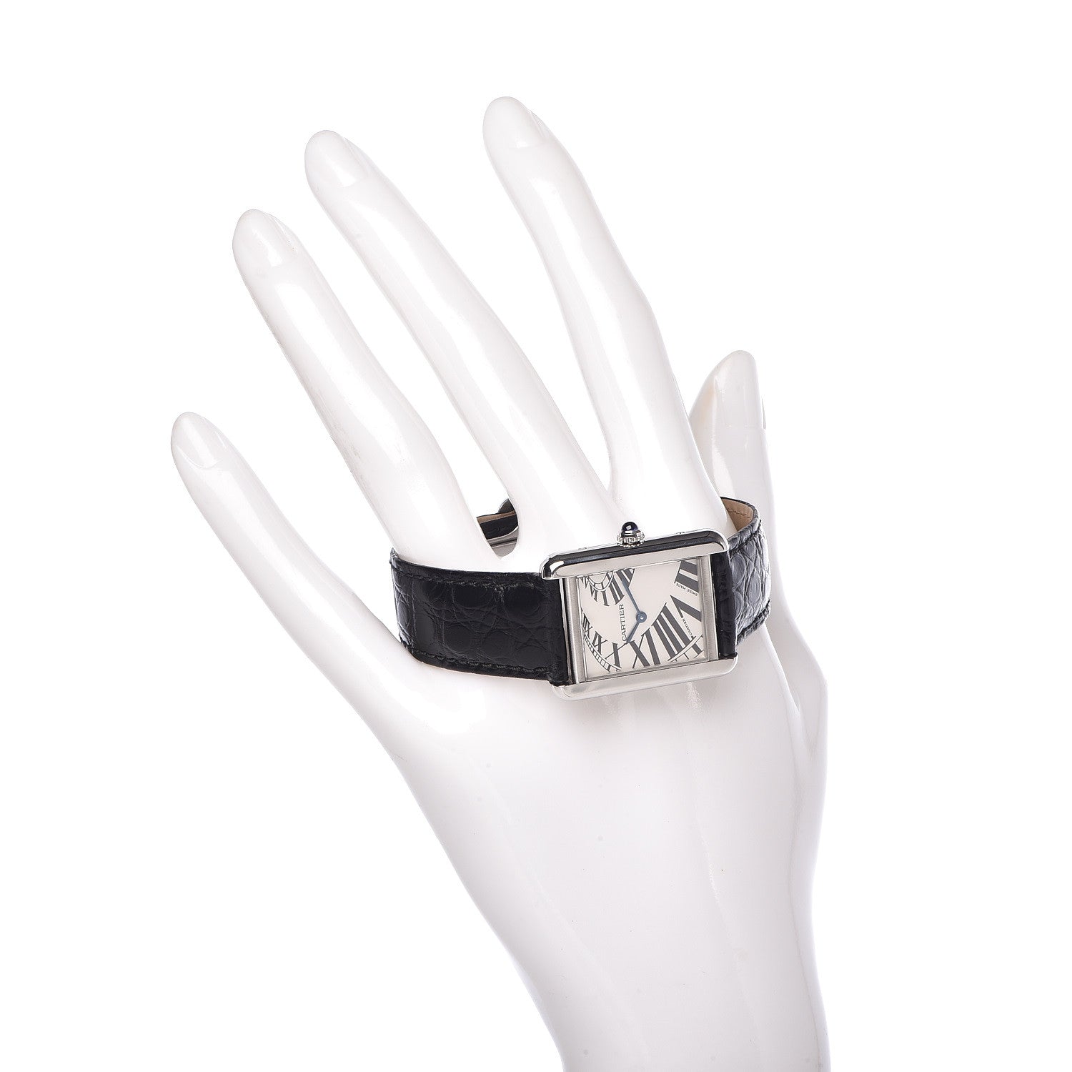 Cartier Stainless Steel Alligator 24mm Tank Solo Piano Quartz Watch 2 of 8
