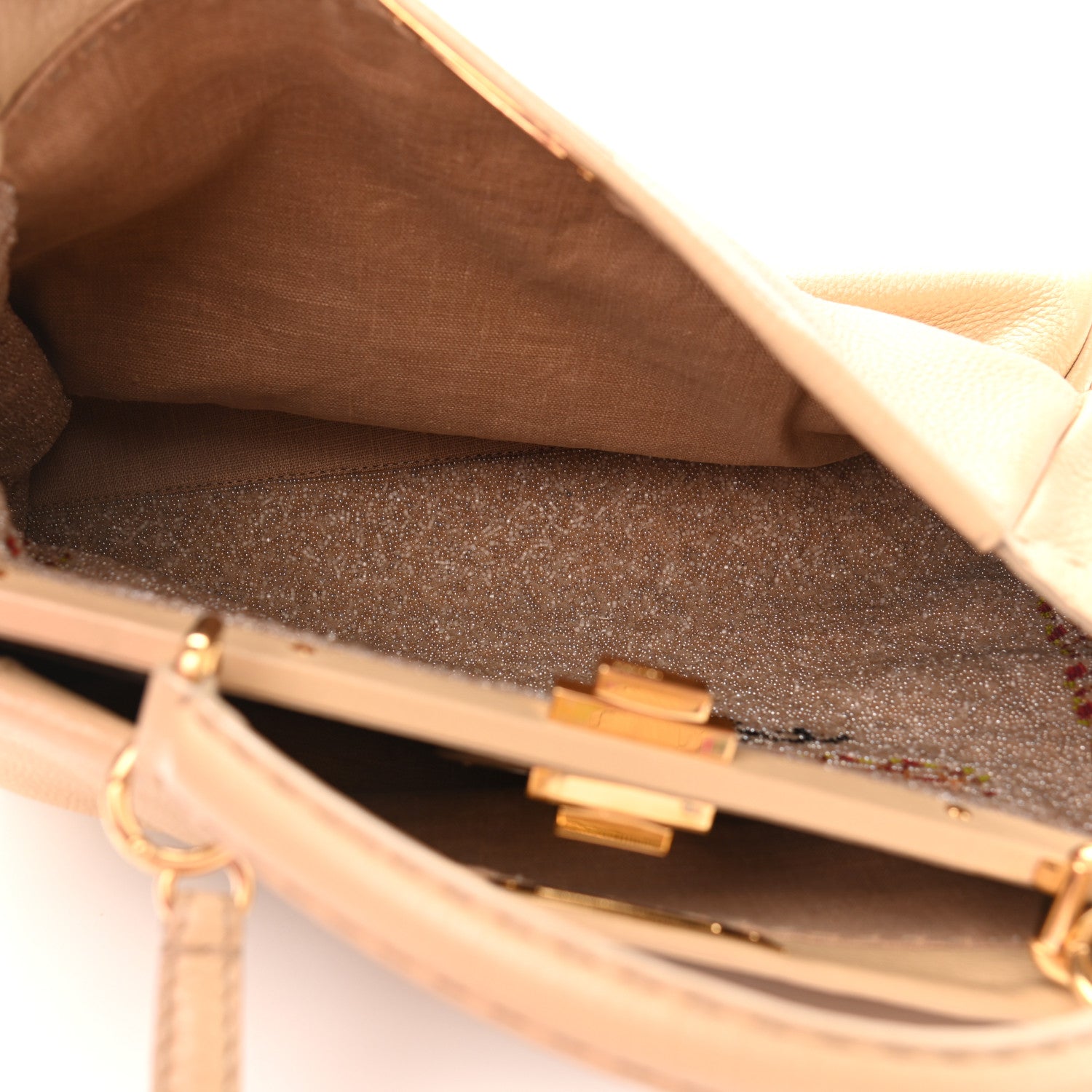 Fendi Calfskin Romano Selleria Embroidered Large Peekaboo Iconic Satchel Beige 6 of 11