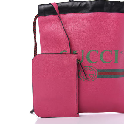 Gucci Grained Calfskin Logo Drawstring Backpack Box Pink Green Black 11 of 12