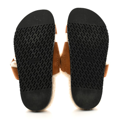Hermes Suede Goatskin Woolskin Womens Chypre Sandals 40 Naturel Ecru 6 of 8