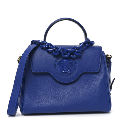 Versace Calfskin Medium La Medusa Top Handle Handbag Lapis 1 of 9