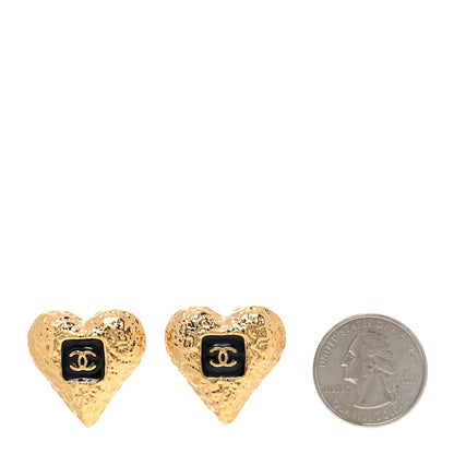 Chanel Metal Resin CC Heart Earrings Gold Black 2 of 5
