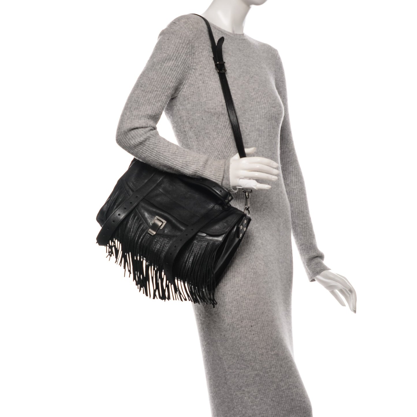 Lambskin Fringe Medium PS1 Satchel Black