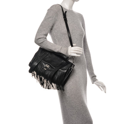 Proenza Schouler Lambskin Fringe Medium PS1 Satchel Black 2 of 7