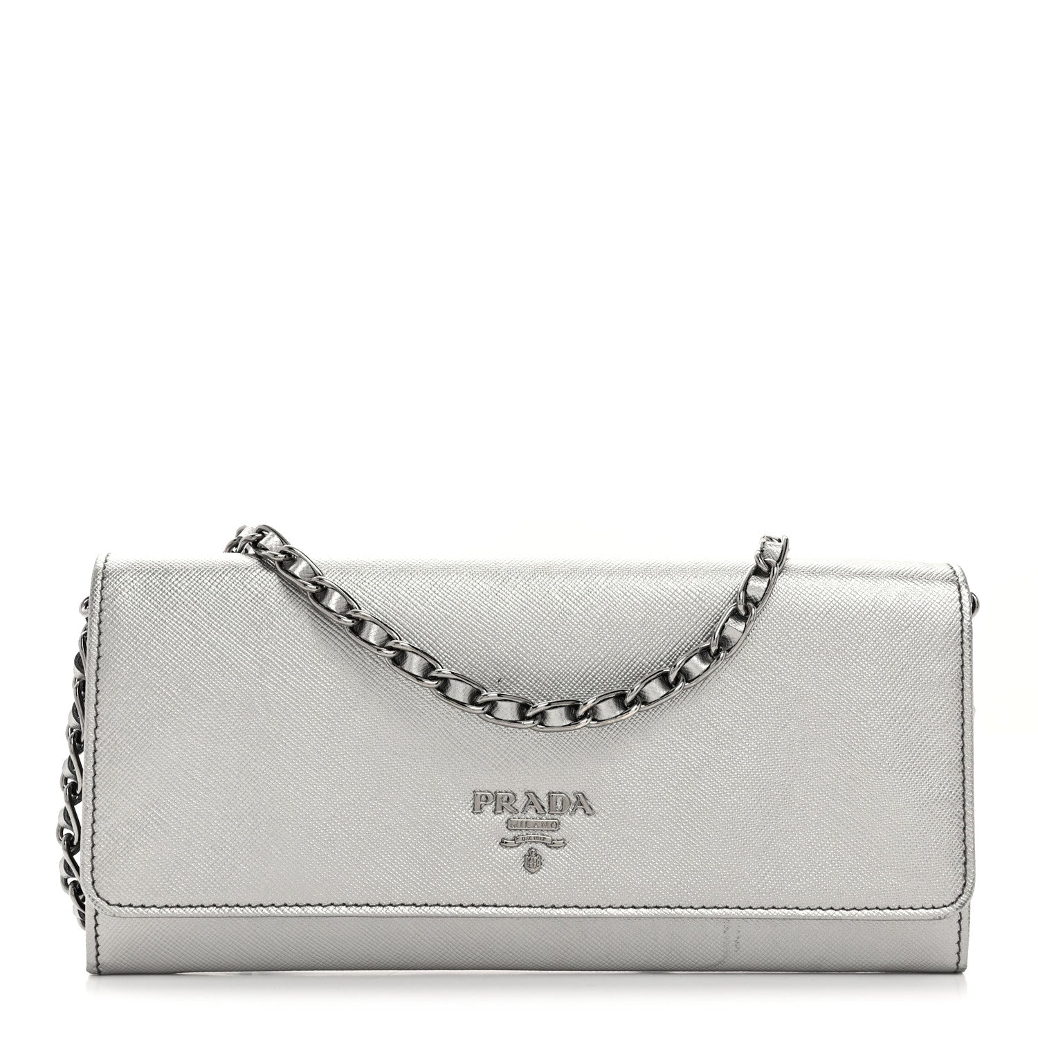 Prada Saffiano Metal Oro Chain Wallet Cromo 1 of 10