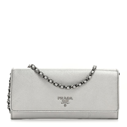 Prada Saffiano Metal Oro Chain Wallet Cromo 1 of 10