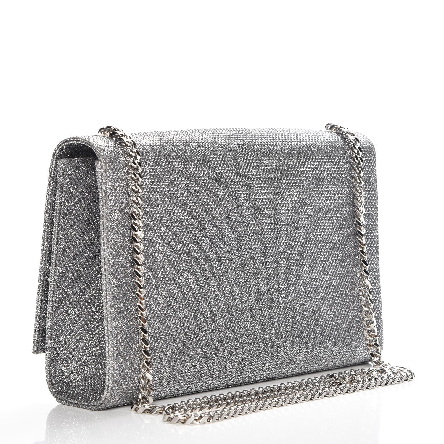 Saint Laurent Metallic Canvas Woven Medium Classic Monogram Kate Satchel Silver 3 of 6