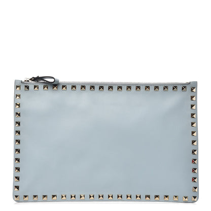 Valentino Garavani Vitello Large Rockstud Zip Pouch Sky Sorbet 1 of 9