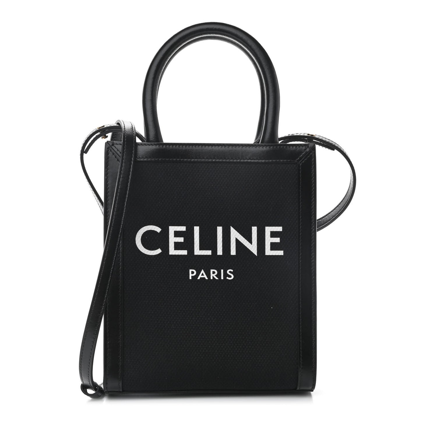 Canvas Calfskin Mini Vertical Cabas Black