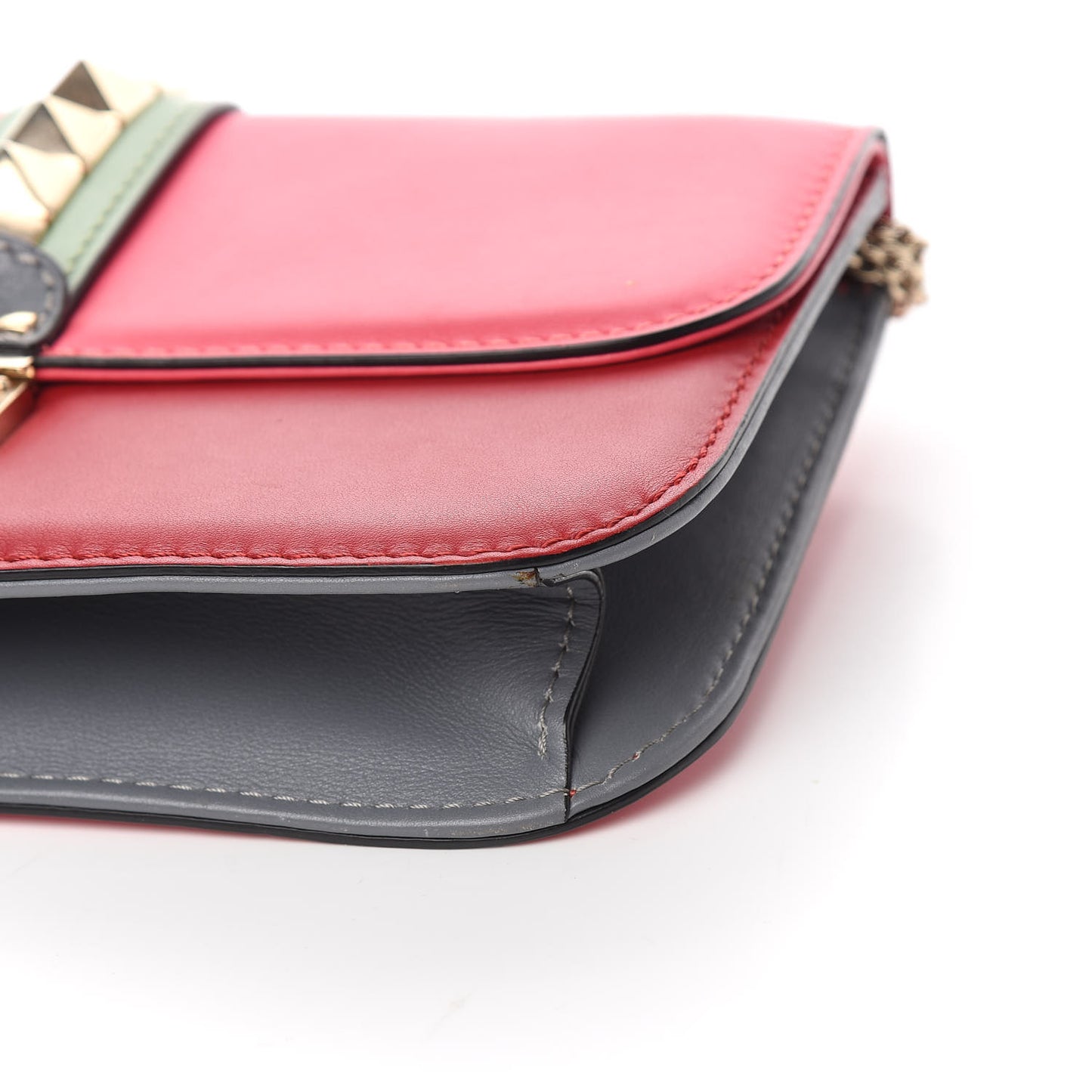 Vitello Medium Glam Lock Rockstud Flap Deep Rose Scarlet Grey Green