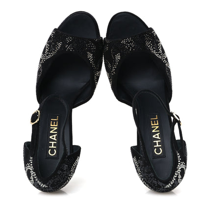 Chanel Suede Kidskin Strass CC Platform Sandals 40 Black Silver 2 of 10