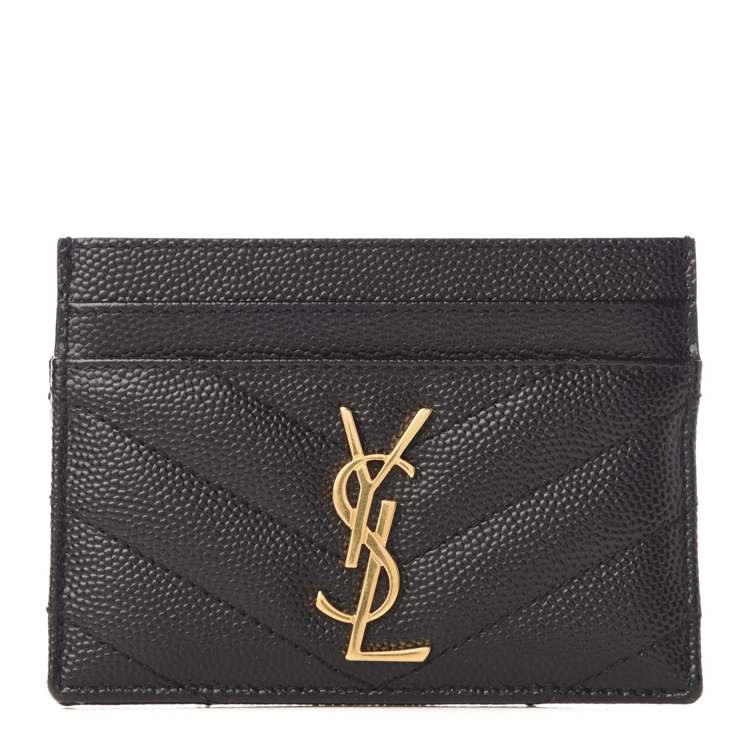 Saint Laurent Grain De Poudre Matelasse Chevron Monogram Credit Card Case Black 1 of 6