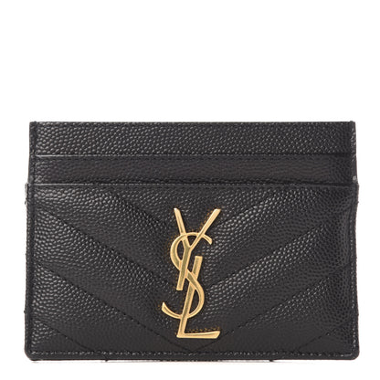 Saint Laurent Grain De Poudre Matelasse Chevron Monogram Credit Card Case Black 1 of 6