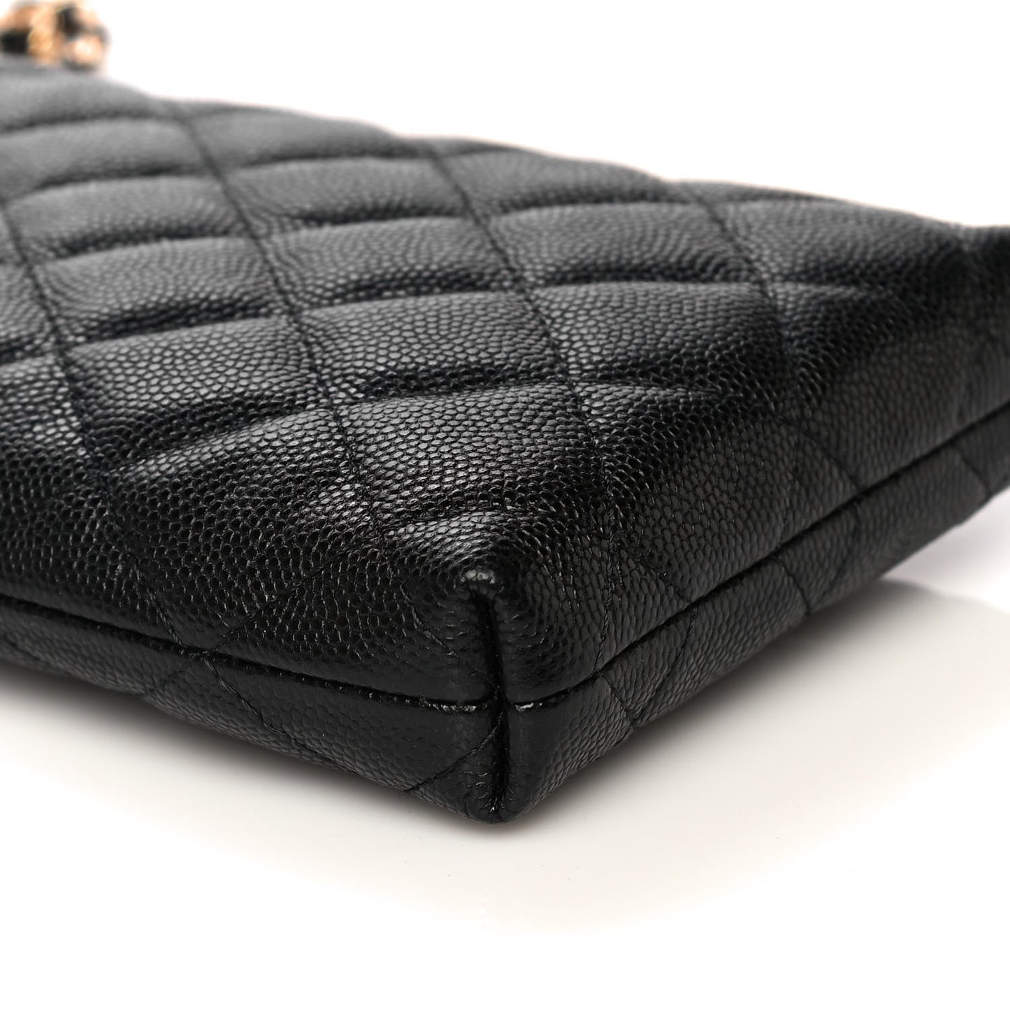 Caviar Quilted French New Wave Phone Holder With Chain Black
