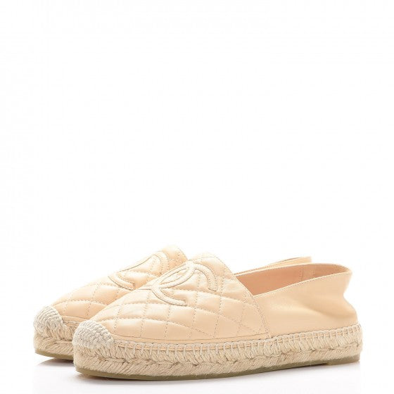 Lambskin Quilted CC Espadrilles 36 Beige
