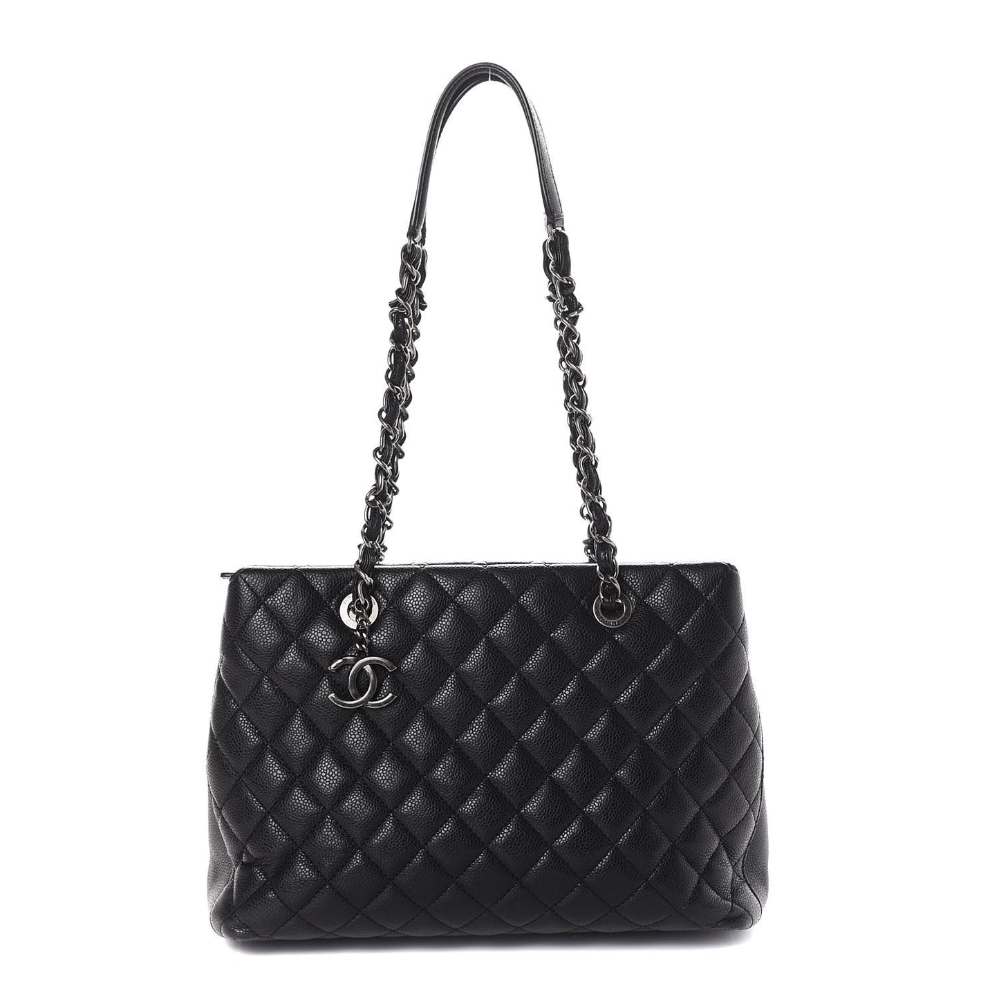 Caviar Quilted City Shopping Tote Black