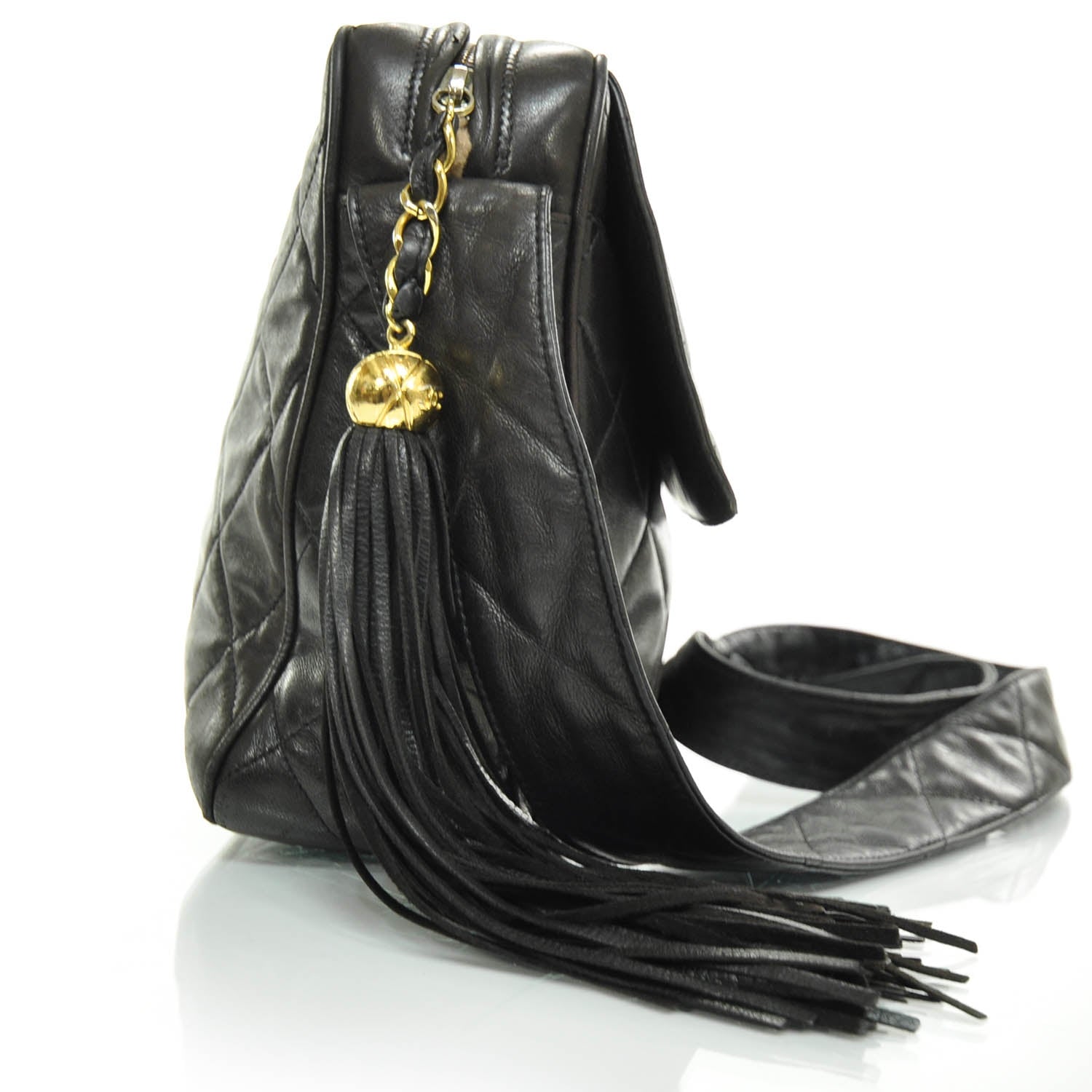 Chanel Lambskin Quilted Tassel Shoulder Bag Dark Brown 4 of 9