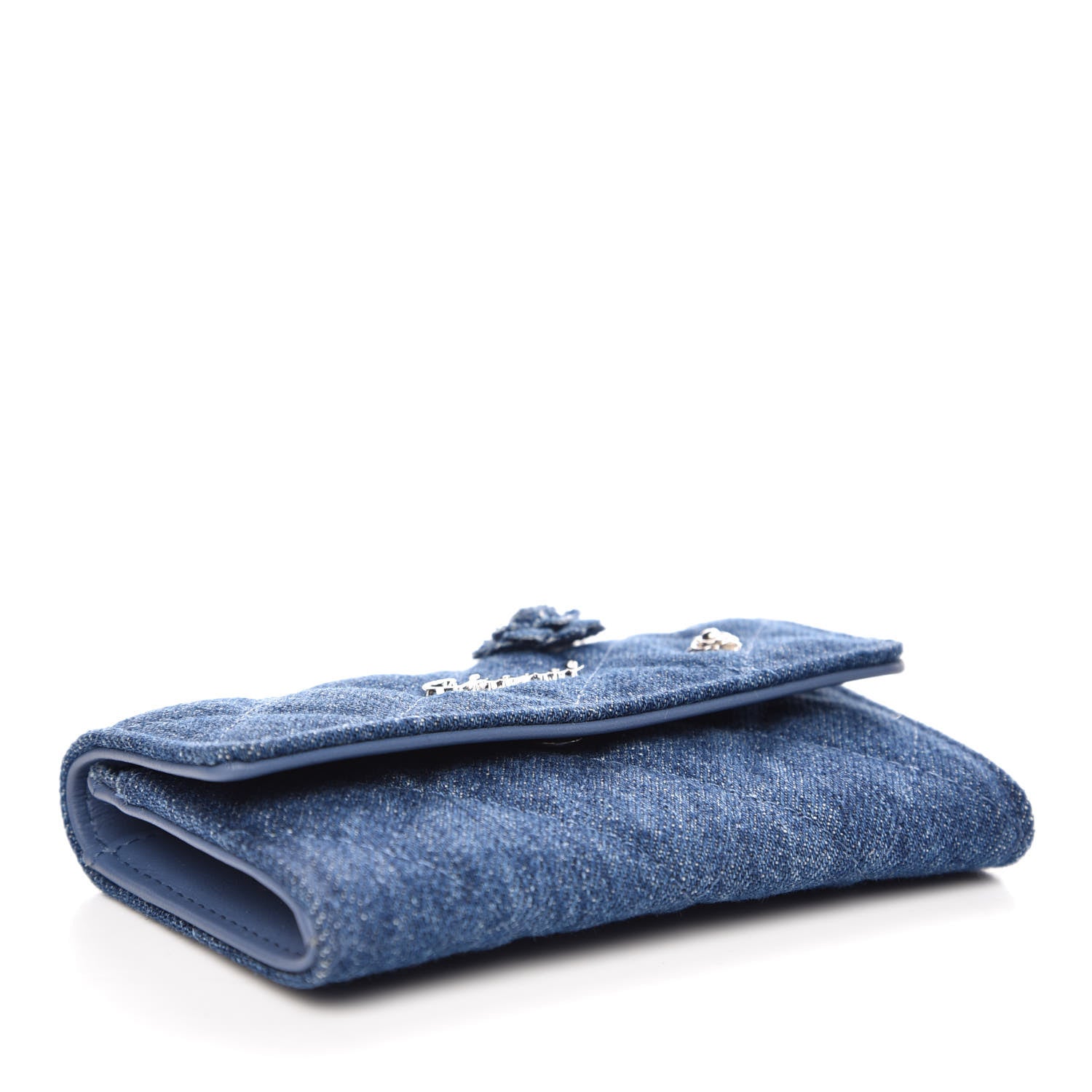 Chanel Denim Camelia Charms Card Holder Blue 4 of 9