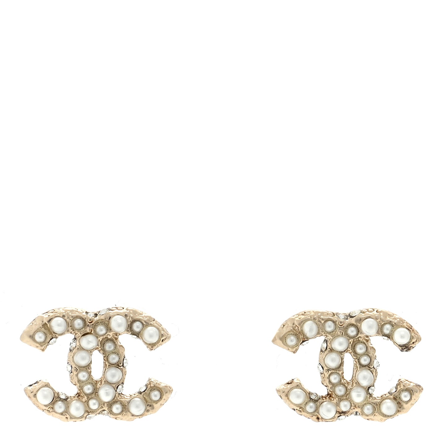 Pearl Crystal CC Earrings Light Gold