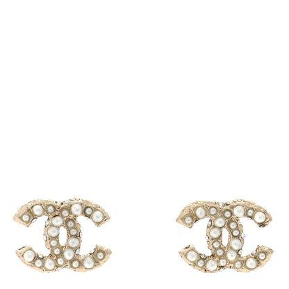 Chanel Pearl Crystal CC Earrings Light Gold 1 of 5
