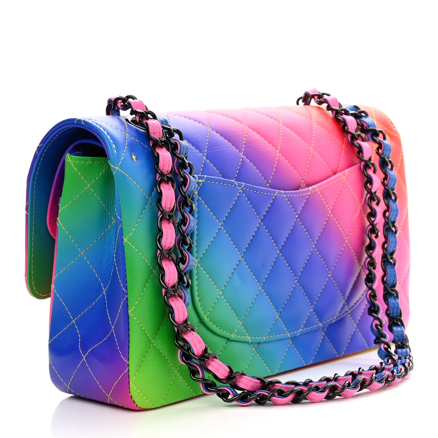 Chanel Calfskin Quilted Medium Rainbow Double Flap Multicolor 3 of 11