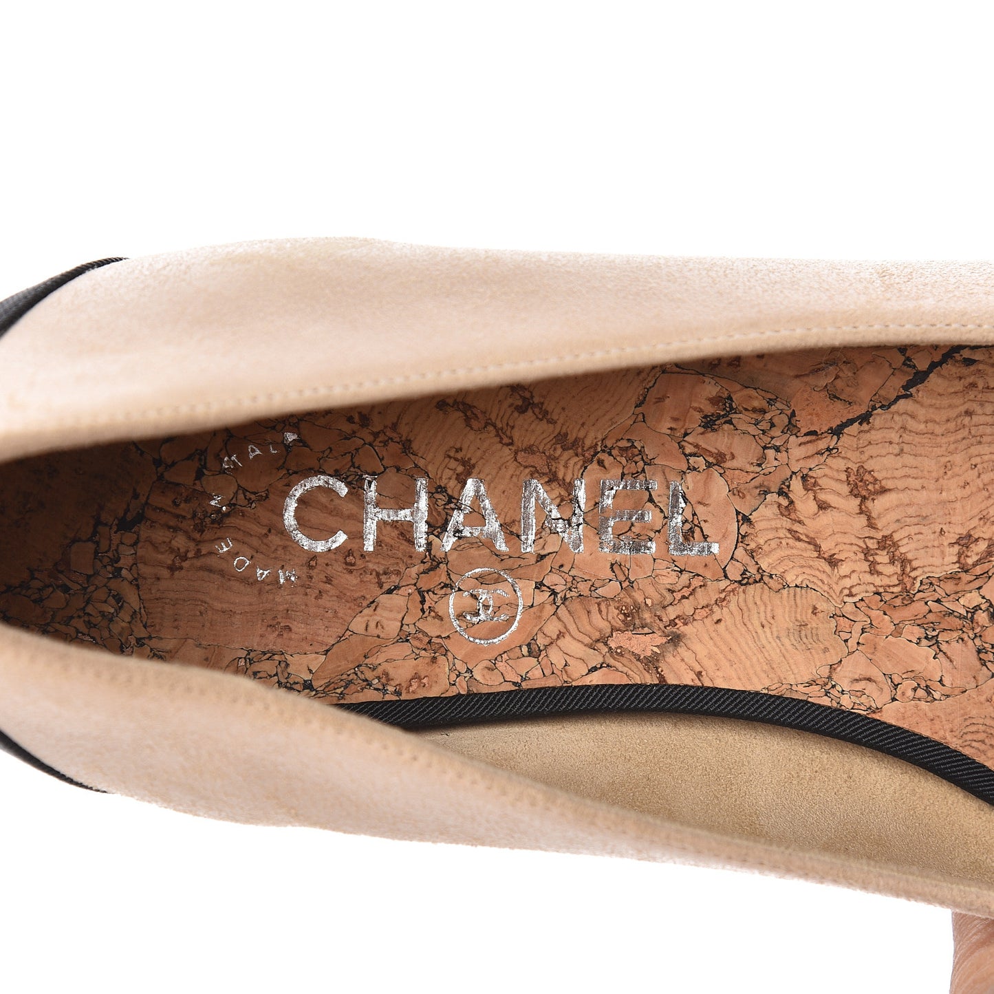 Suede Grosgrain Peep Toe Ballerina Flats 39.5 Beige Black