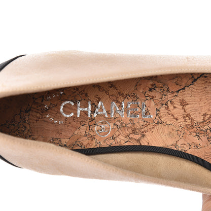 Chanel Suede Grosgrain Peep Toe Ballerina Flats 39.5 Beige Black 7 of 8