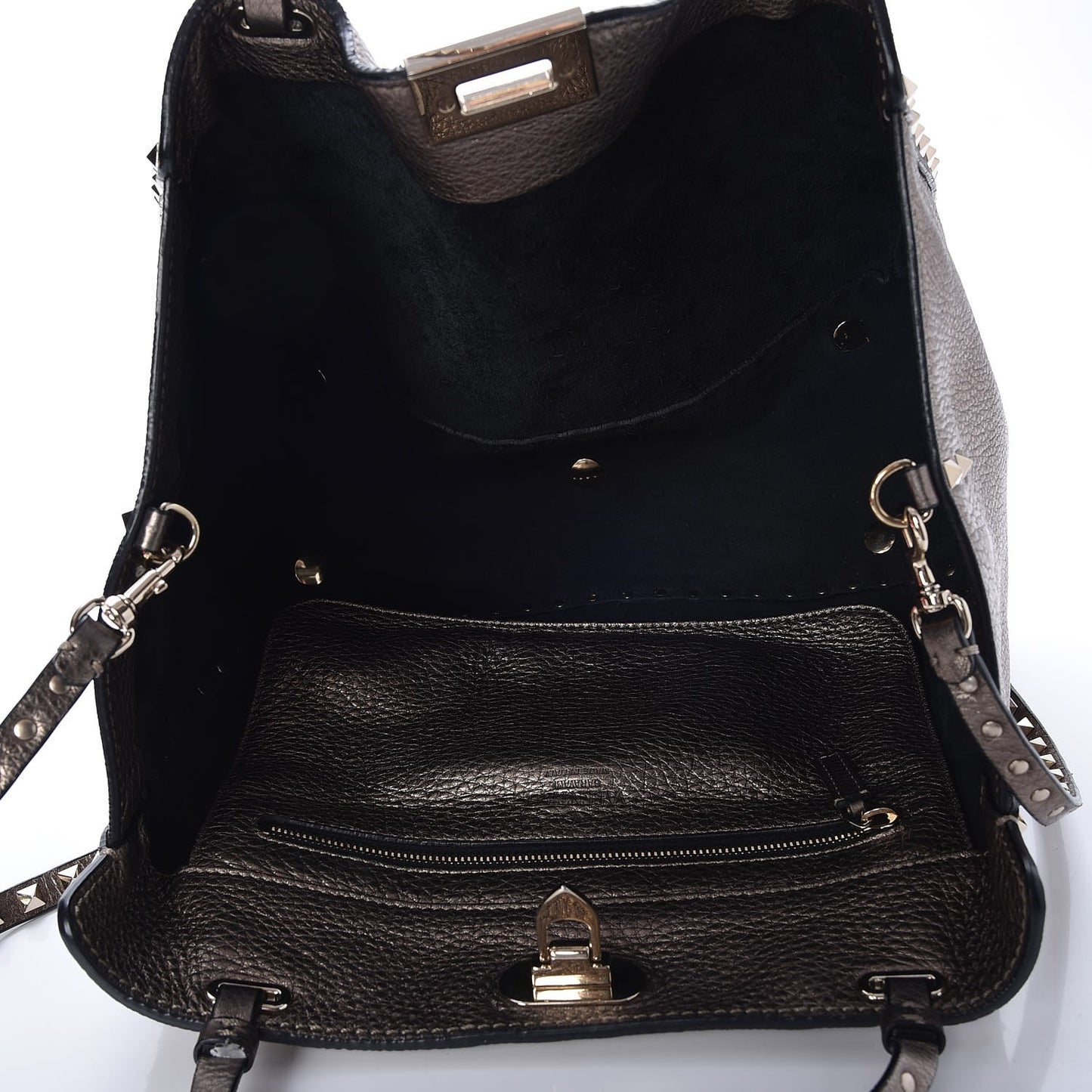 Metallic Alce Printed Calfskin Medium Rockstud Tote Sasso