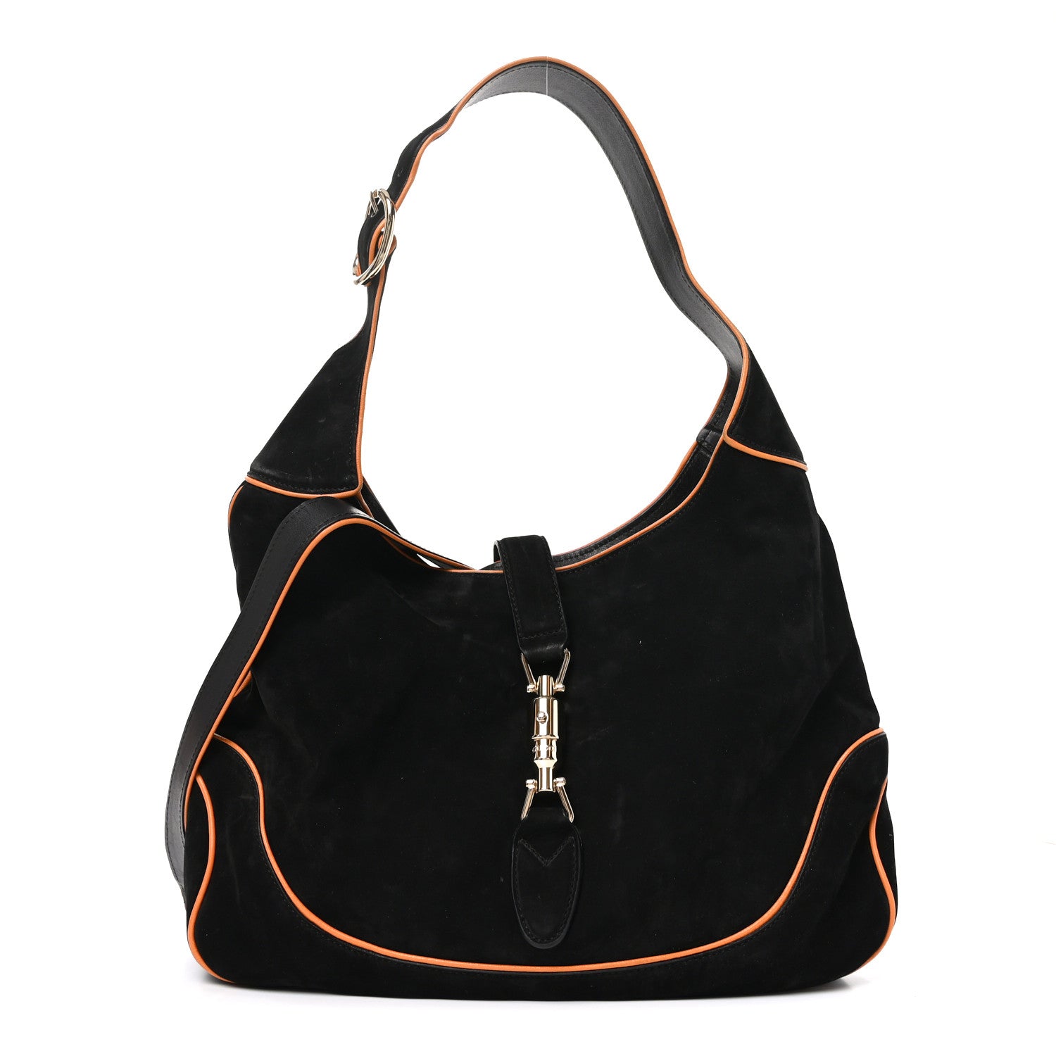 Gucci Nubuck Medium New Jackie Shoulder Bag Black Orange 1 of 10