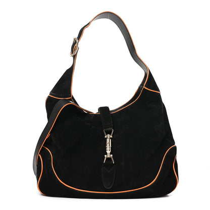 Gucci Nubuck Medium New Jackie Shoulder Bag Black Orange 1 of 10