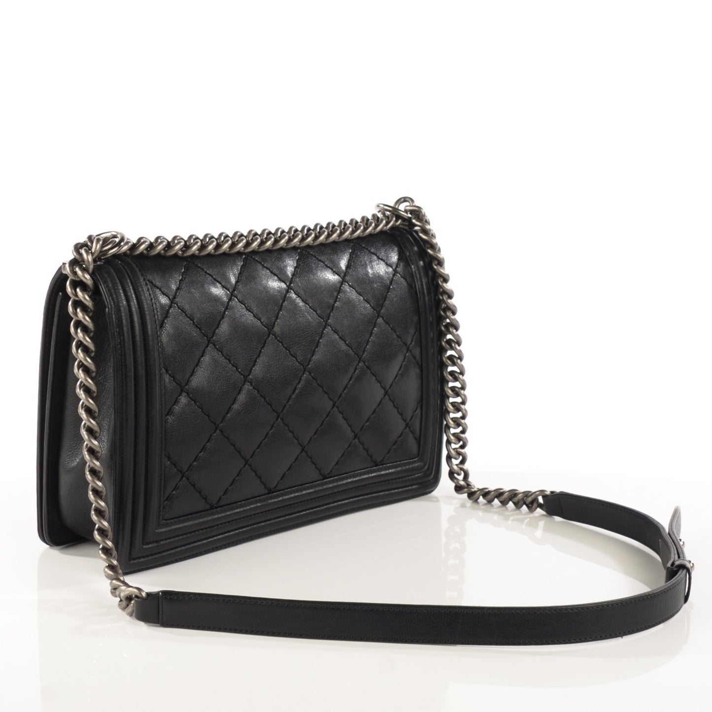 Calfskin Quilted Double Stitch New Medium Boy Flap Black