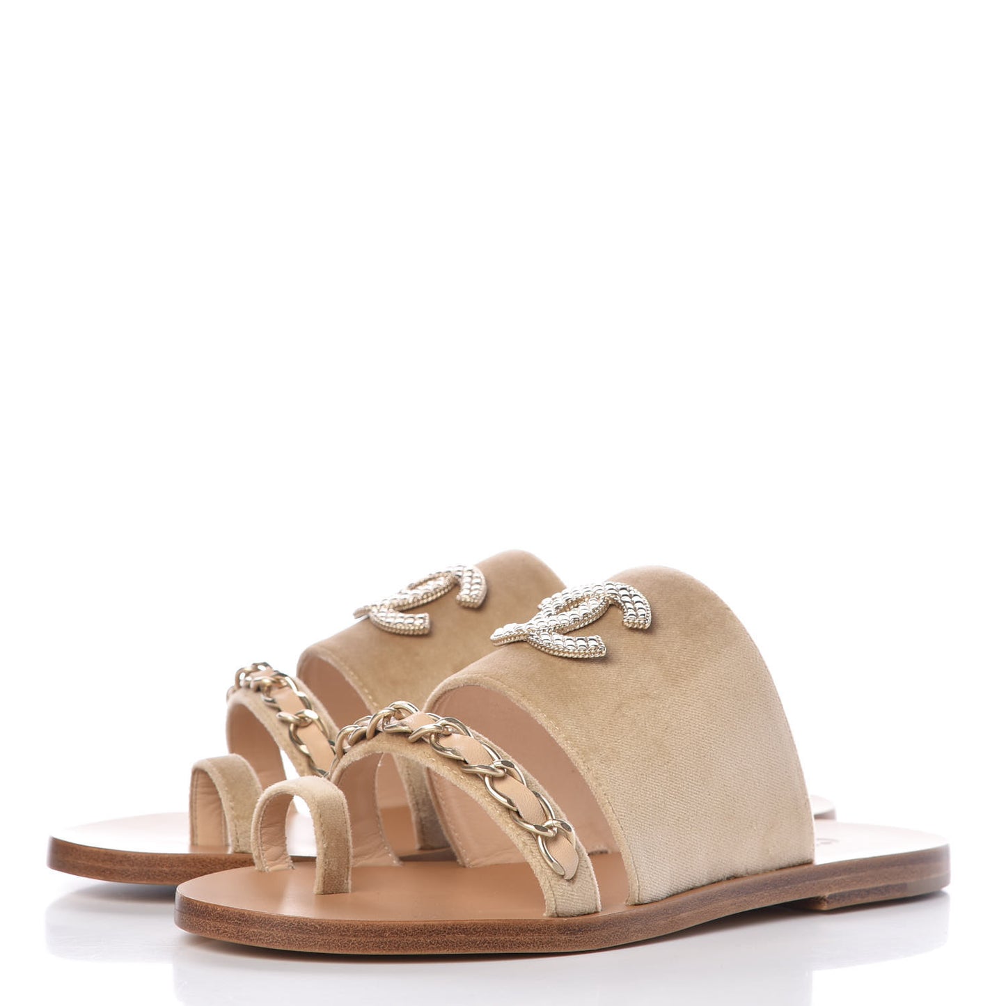 Velvet Chain Mule Sandals 37 Beige