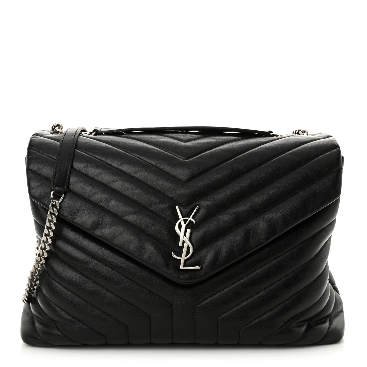 Calfskin Y Quilted Monogram Large Loulou Chain Satchel Black