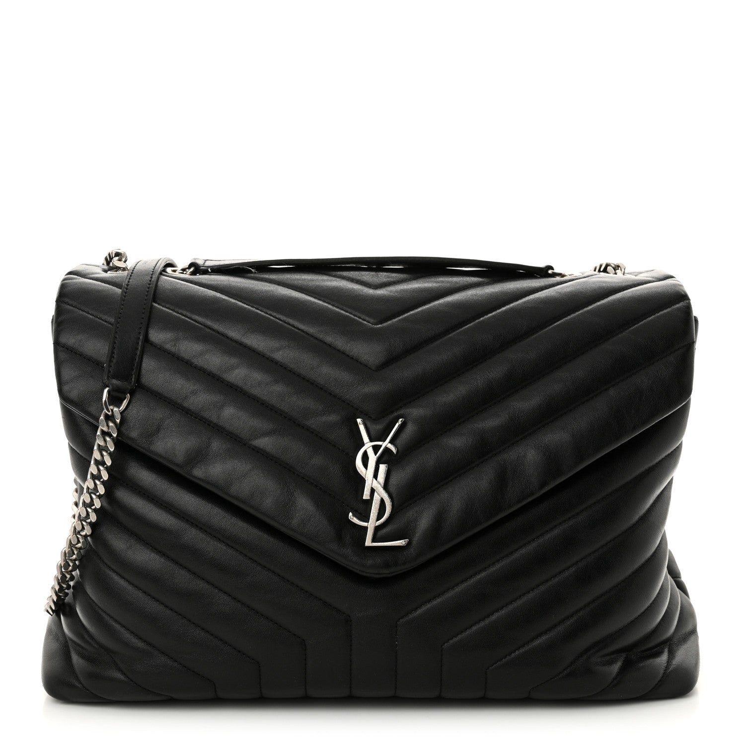 Saint Laurent Calfskin Y Quilted Monogram Large Loulou Chain Satchel Black 1 of 14