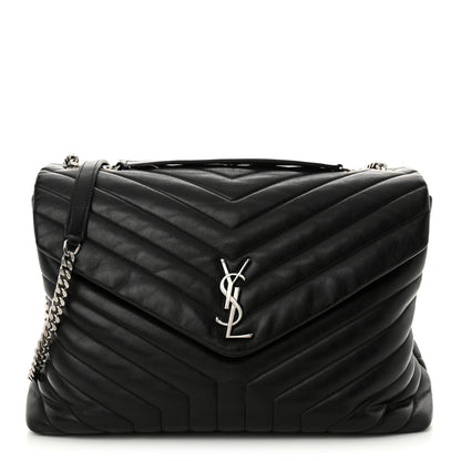 Saint Laurent Calfskin Y Quilted Monogram Large Loulou Chain Satchel Black 1 of 14