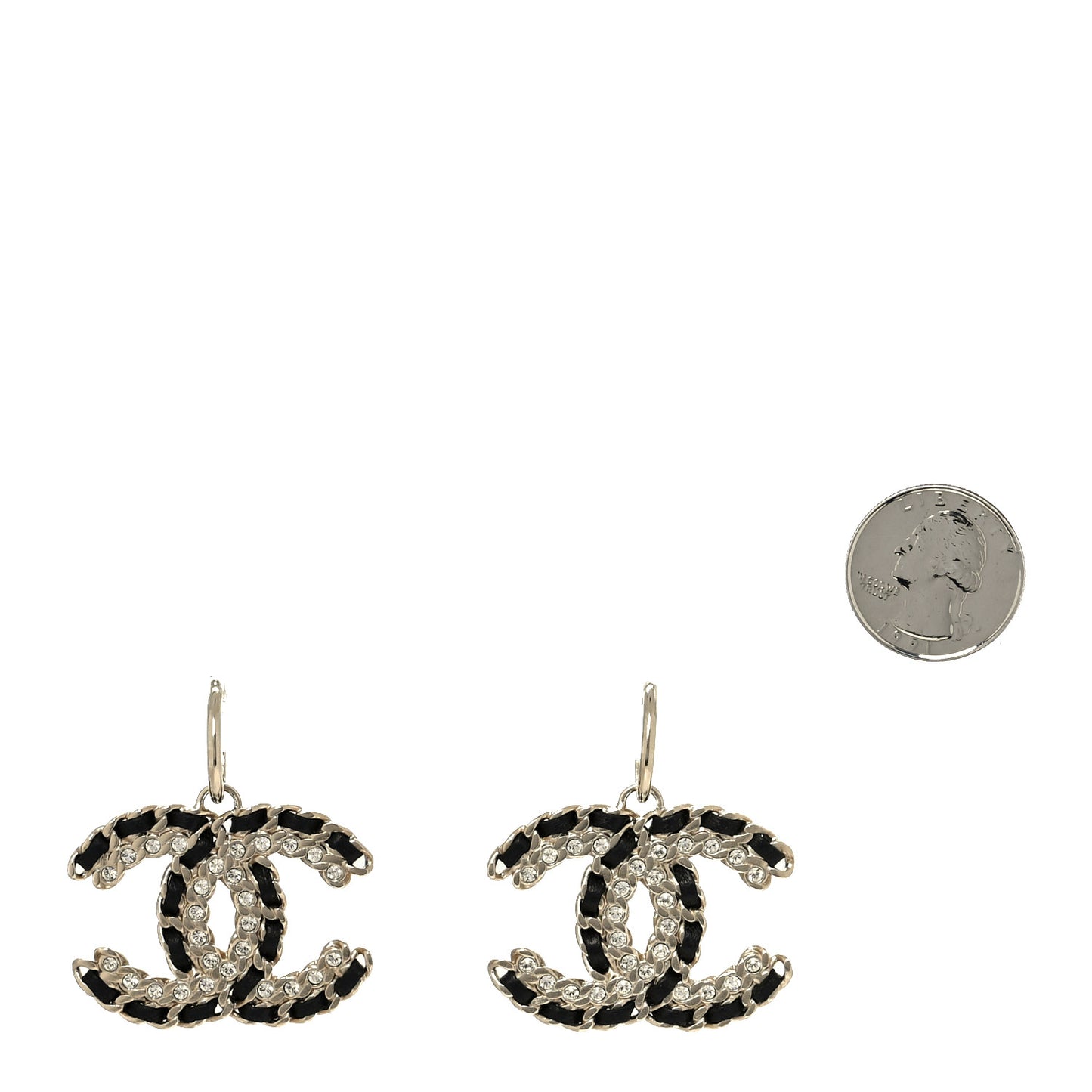 Crystal Lambskin Chain CC Vintage Allure Stud Earrings Black Gold
