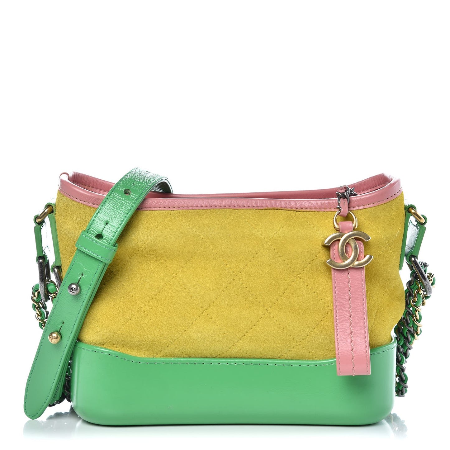 Suede Calfskin Quilted Small Gabrielle Hobo Pink Green Yellow