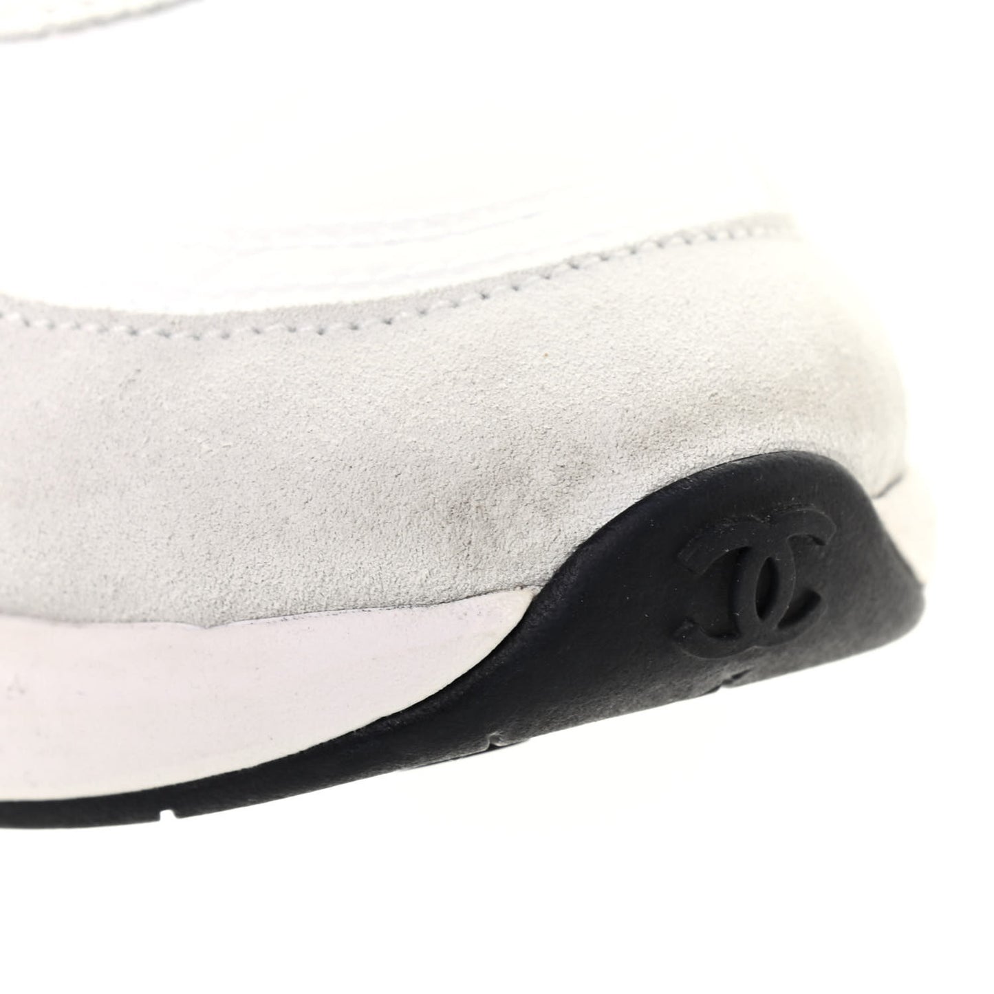 Nylon Suede Calfskin Womens CC Sneakers 39.5 White Ivory