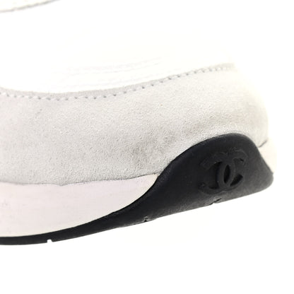 Chanel Nylon Suede Calfskin Womens CC Sneakers 39.5 White Ivory 9 of 10